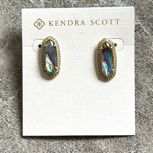 Kendra Scott Crystal Pave Stud Earrings  Aston Abalone Gold